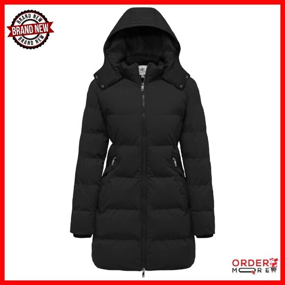 Jackets & Blazers - Women's Winter Puffer Parka Coat with Removable Hood Slim Fit